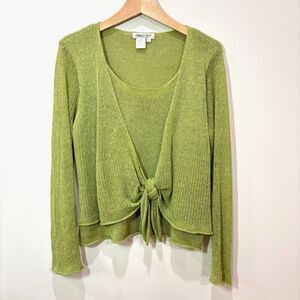 Coldwater Creek Green Tie Front Sweater Linen Cotton Size Small Y2K 90s Friends